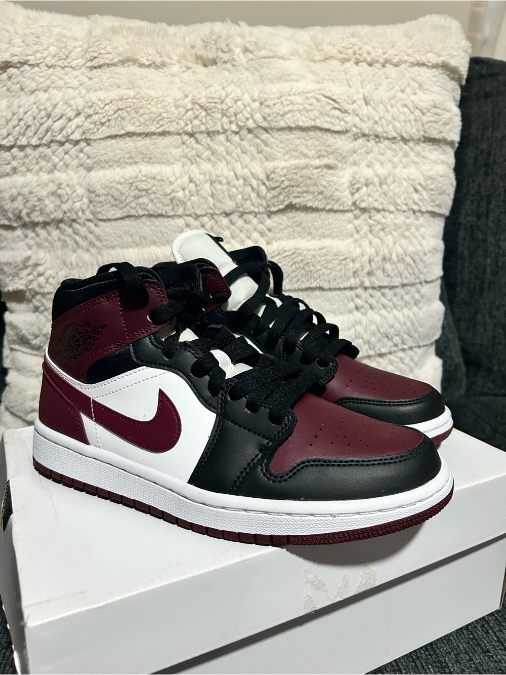 Nike Kids Mid-Top Sneakers in Black, White & Burgundy